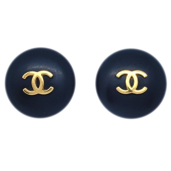 Chanel Black Button Earrings Clip-On - Picture 1 of 4